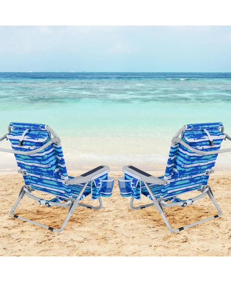 Gouun Foldable Backpack Beach Chair with Cup Holder and Storage Pockets, 5-Position Backrest