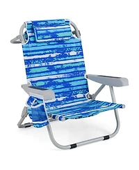Gouun Foldable Backpack Beach Chair with Cup Holder and Storage Pockets, 5-Position Backrest