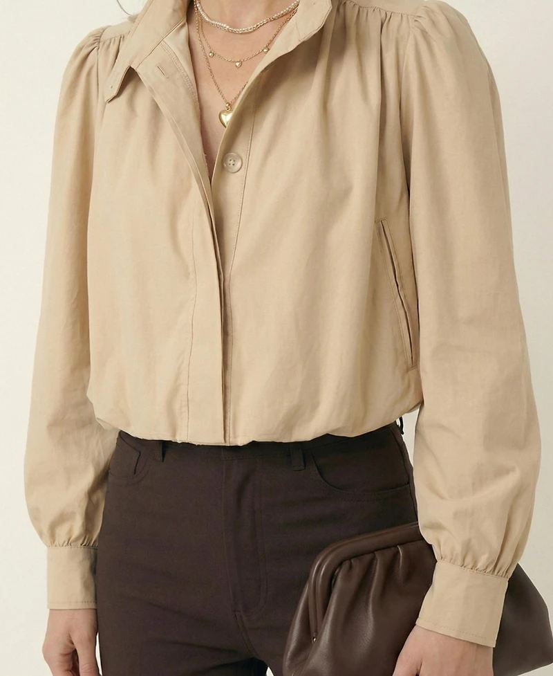 Modenaire Women's Cropped Point Collar Puff Sleeve Jacket