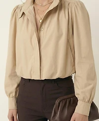 Modenaire Women's Cropped Point Collar Puff Sleeve Jacket