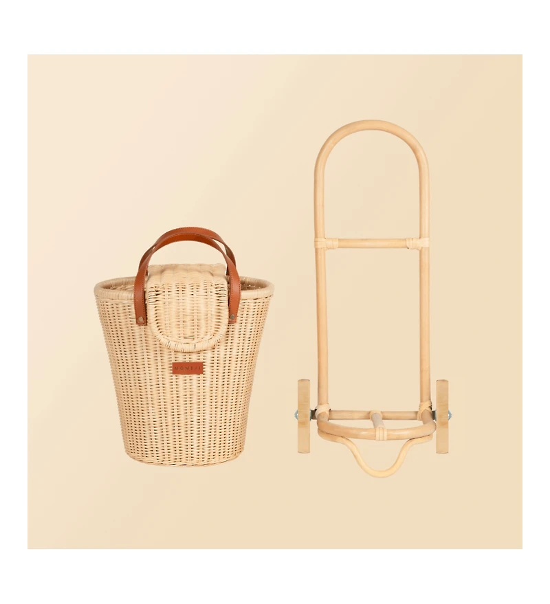 Momiji Eric Handcrafted Rattan Shopping Trolley with detachable Tote Bag and Wooden Wheels - Wicker