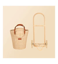 Momiji Eric Handcrafted Rattan Shopping Trolley with detachable Tote Bag and Wooden Wheels - Wicker