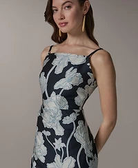 Donna Karan New York Women's Halter Jacquard Sheath Floral Sleeveless Midi Dress