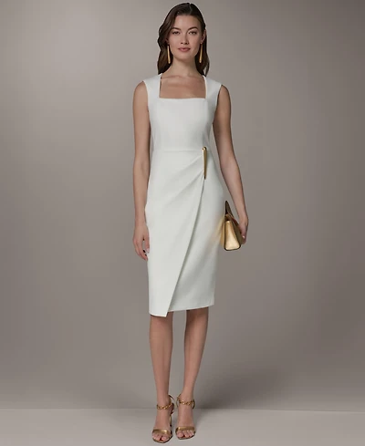Donna Karan New York Women's Square Neck Sheath Sleeveless Hardware Midi Dress