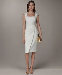 Donna Karan New York Women's Square Neck Sheath Sleeveless Hardware Midi Dress