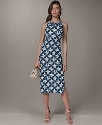 Donna Karan New York Women's Cowl Neck Sheath Sleeveless Printed Midi Dress
