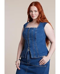 Eloquii Women's Fitted Square Neck Denim Top