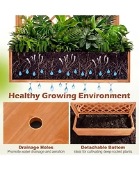 Gymax Wooden Planter Box w/Lattice Trellis Flat Roof Drainage for Climbing Plant