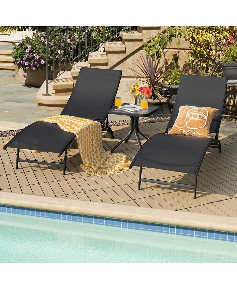 Gymax 2PCS Outdoor Patio Foldable Chaise Lounge Set w/ 5-Position Adjustable Backrest