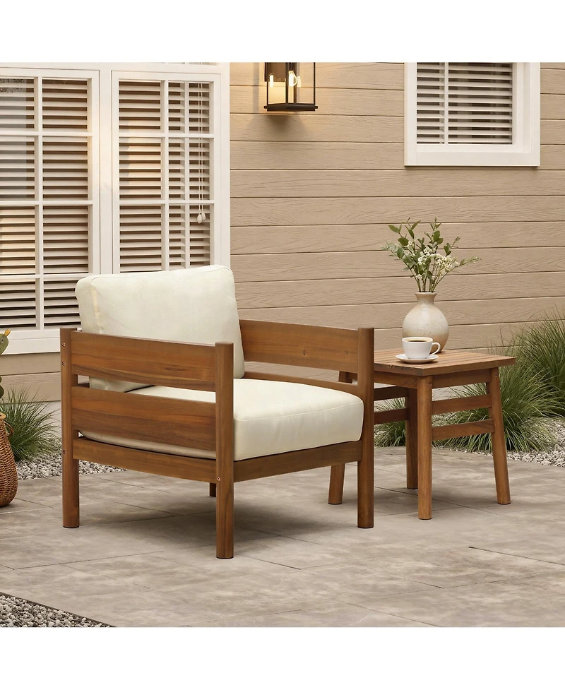 LuxenHome Outdoor Armchair, Acacia Wood Frame with 5.9" Thick Cushions