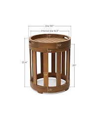 LuxenHome Acacia Outdoor Drum Side Table, Round Patio Table with Removable Tray Top and Oil Finish