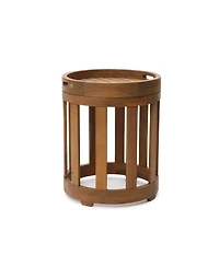 LuxenHome Acacia Outdoor Drum Side Table, Round Patio Table with Removable Tray Top and Oil Finish