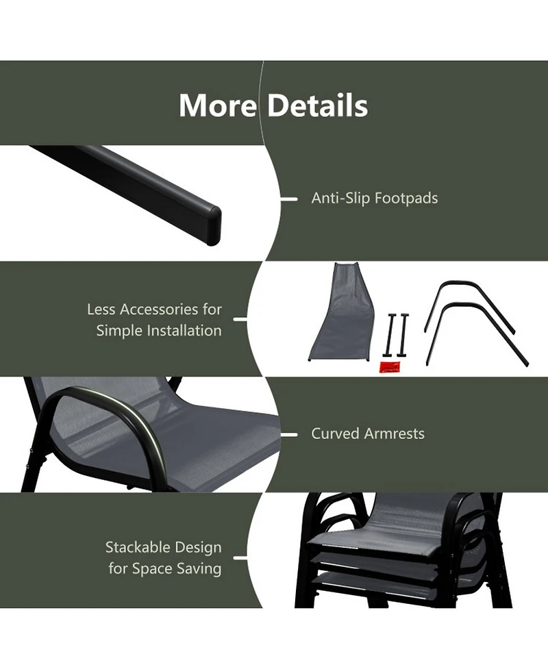 Sugift Stackable Patio Dining Chairs Set of 2 with Steel Frame