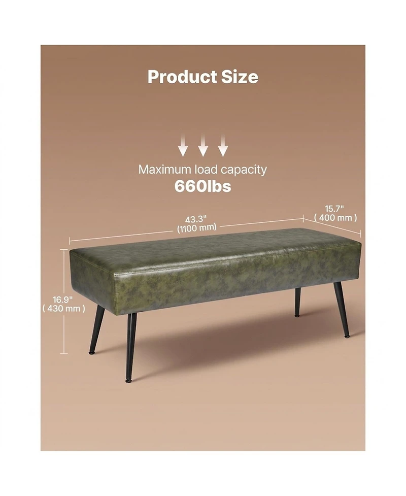 Sugift Leather Bedroom Bench 43 Inch Pu Upholstered Shoe Storage Entryway
