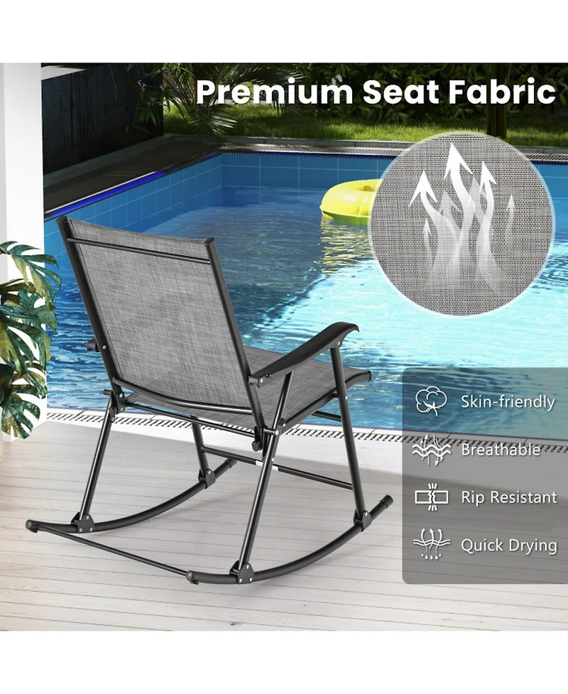 Gouun Folding Outdoor Rocking Chair Set of 2 with Breathable Fabric