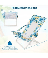 Gouun Low Folding Beach Chair Set of 2 with Pillow and Cup Holder