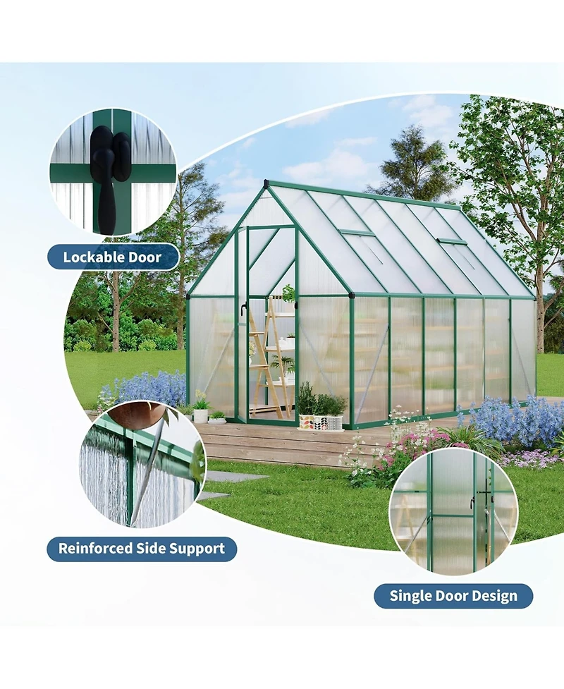 gaomon 6'X11' Aluminum-Framed Polycarbonate Greenhouse, Heavy Duty Greenhouse with Quick Setup Structure and Roof Vent