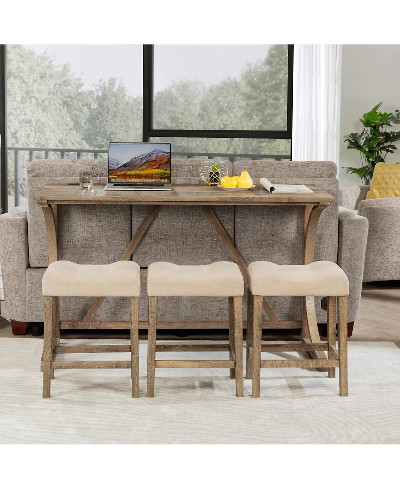 Rainsken Bar Table Set for 3 - Industrial Counter Height with Power Outlet and Padded Stools Living Room, Dining Room