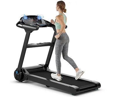 Black Folding Treadmill with Built In Bluetooth Speaker