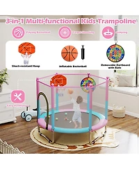 Slickblue Macaron Kids 60 Inch Trampoline with Basketball Hoop and Safety Net