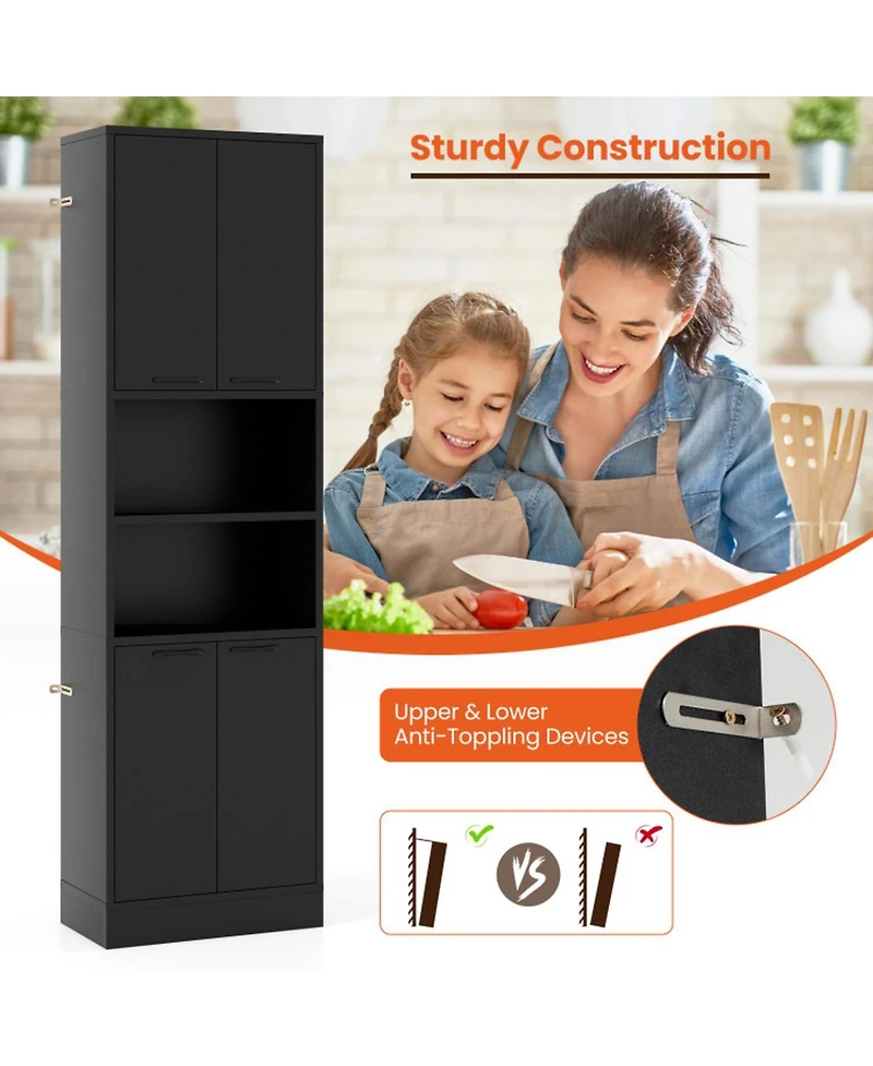 Gouun in Tall Kitchen Pantry Cabinet with Double Doors, Adjustable Shelves and 300 lbs Capacity