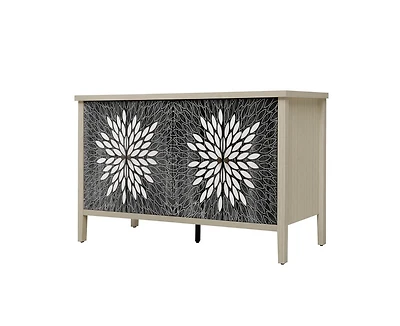 sumyeg 4-Door Carved Storage Cabinet with Adjustable shelf