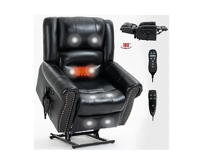 sumyeg Leather Power Lift Recliner Chair Heat Massage Manual with Usb Ports