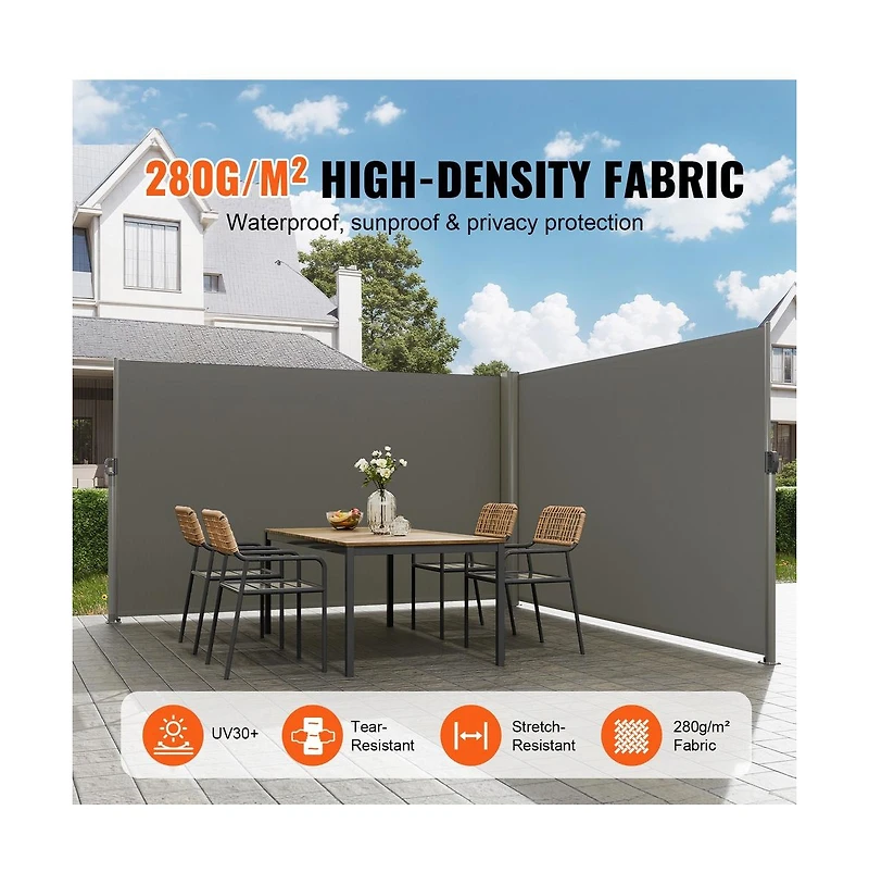 Sugift 71x236 in Retractable Side Awning Aluminum Outdoor Privacy Screen with 280g Polyester Fabric