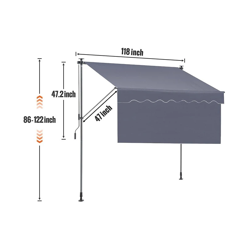 Sugift 118 in Manual Retractable Patio Awning Sunshade Shelter with 39 in Drop Down Curtain