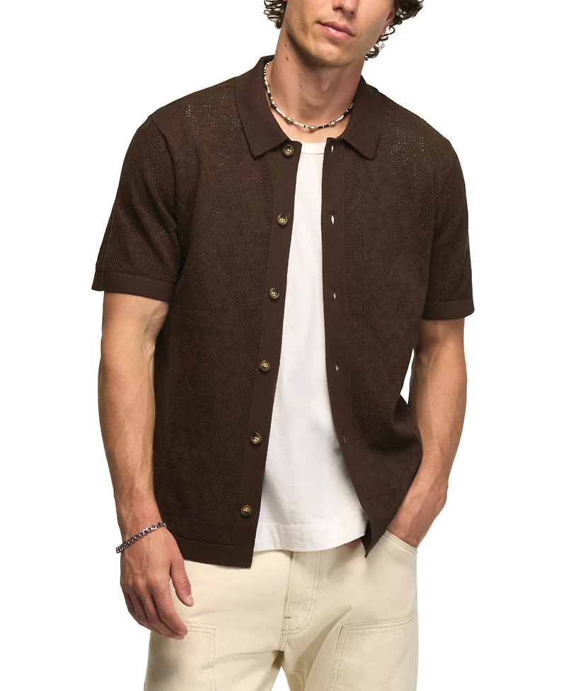 Lucky Brand Men's Intarsia Lace Short-Sleeve Sweater