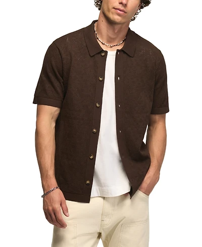 Lucky Brand Men's Intarsia Lace Short-Sleeve Sweater