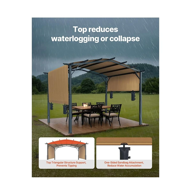Sugift 10 x 10 ft Arched Top Metal Pergola with Retractable Sun Shade Canopy Heavy Duty Garden