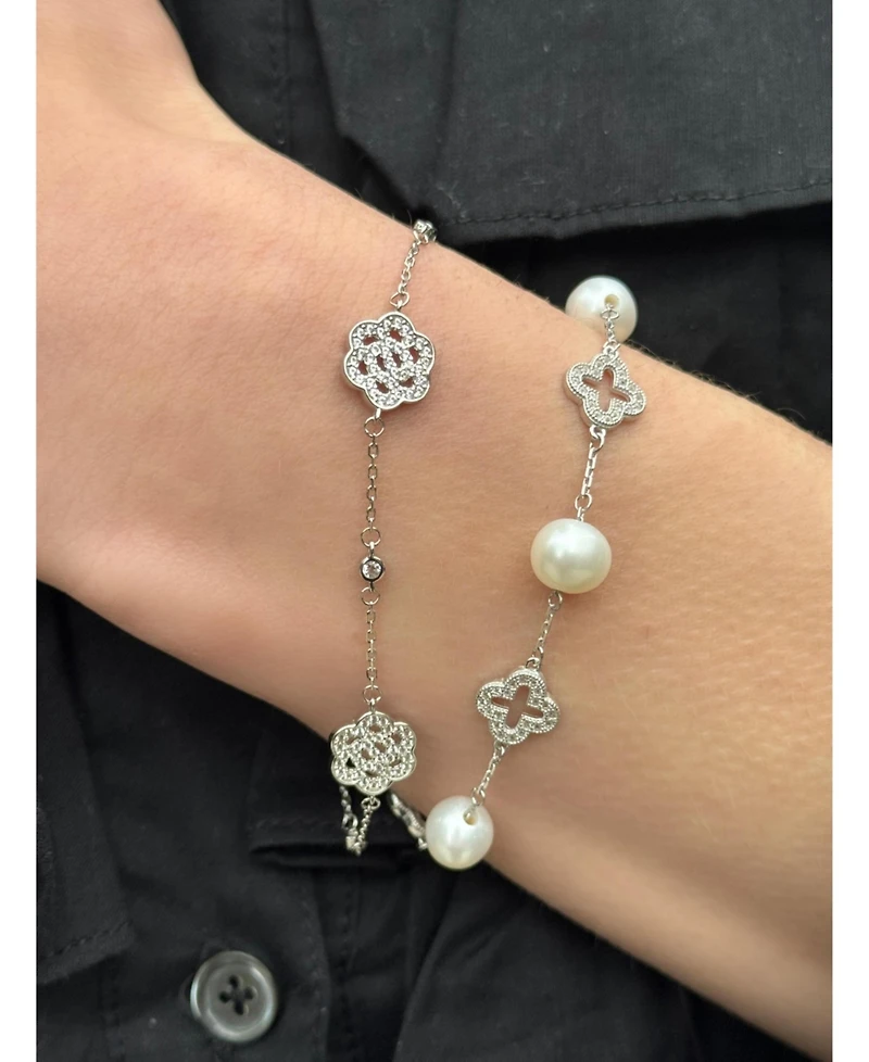 Suzy Levian Sterling Silver Sapphire & Created White Sapphire Flowers Station Bracelet