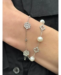Suzy Levian Sterling Silver Sapphire & Created White Sapphire Flowers Station Bracelet