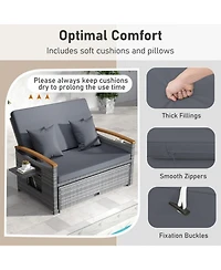 Gouun 3-in-1 Outdoor Wicker Daybed with Adjustable Backrest and Storage Ottoman, 66 in Wide