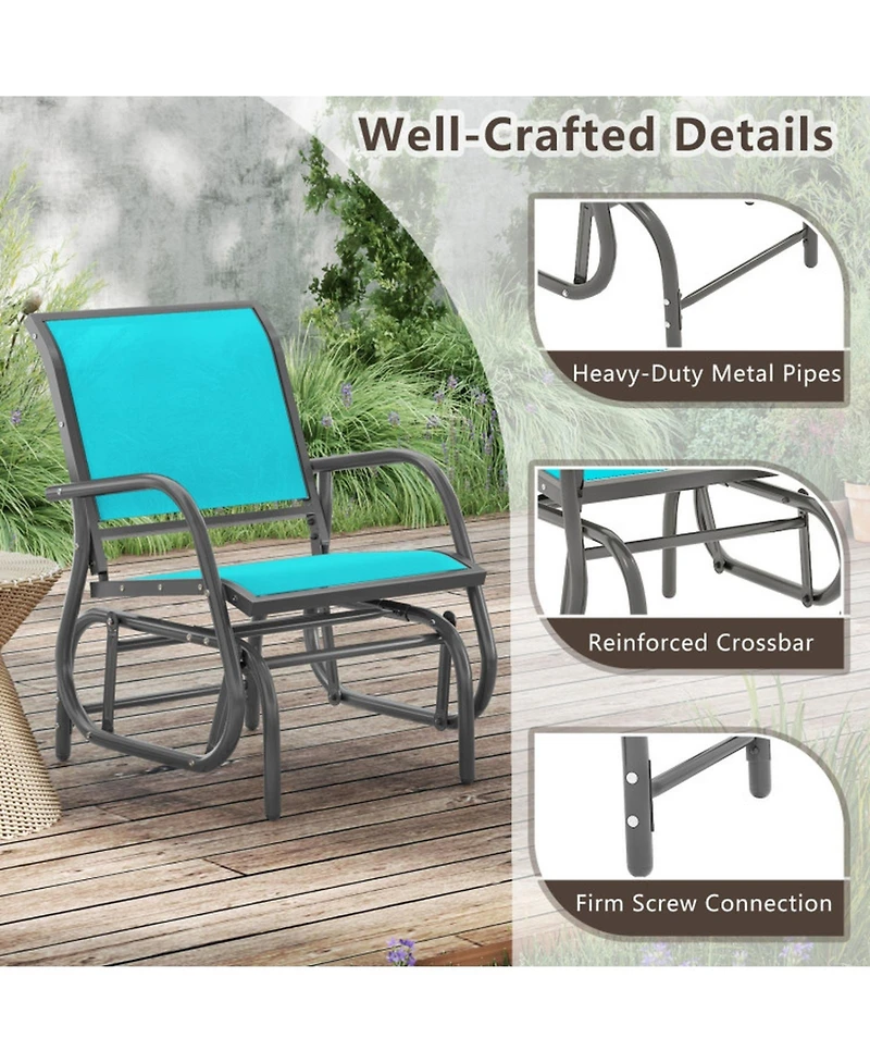 Gouun Steel Outdoor Glider Chair with Ergonomic Armrests and High Backrest