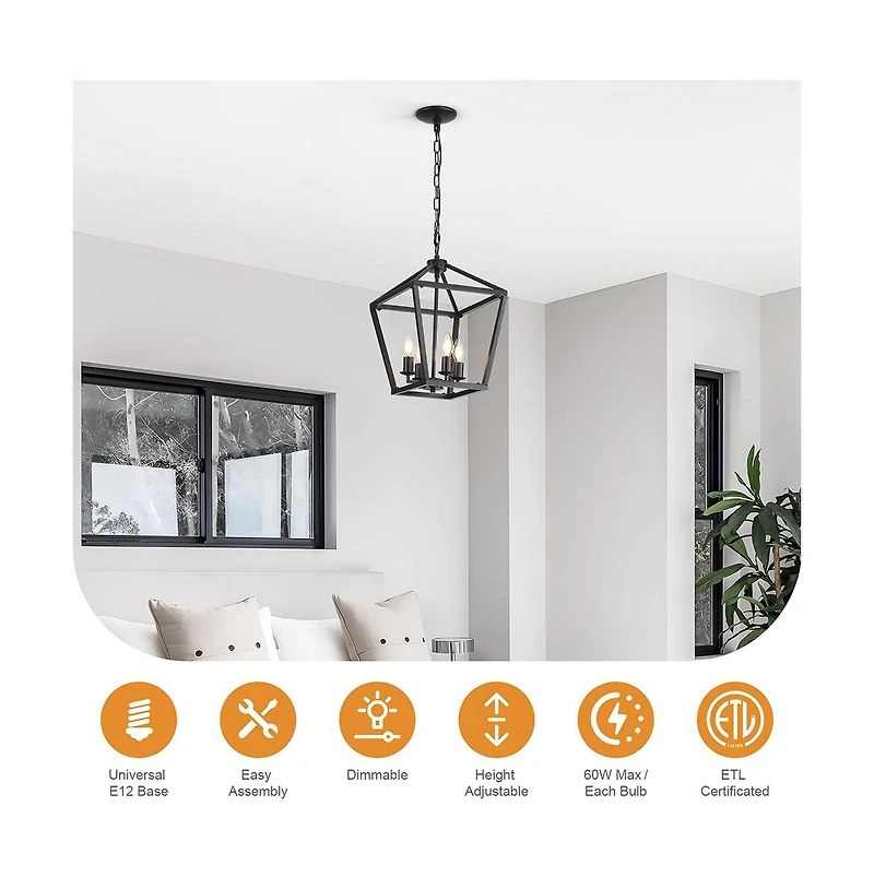 16-inch Modern Matte Black Iron Chandelier