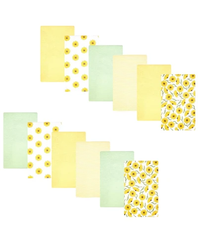 Hudson Baby Girl Cotton Poly Flannel Burp Cloths Bundle, Yellow Daisy, One Size
