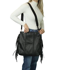 Carlos Falchi Large Fringe Leather Crossbody Messenger
