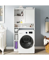 Gymax Over the Toilet Cabinet Space-saving Bathroom Storage Organizer w/ Sliding Door