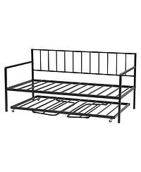 Sugift Twin Daybed with Trundle Led Lights and Charging Station Height Adjustable