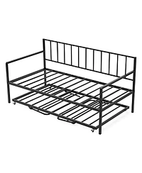 Sugift Twin Daybed with Trundle Led Lights and Charging Station Height Adjustable