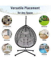 Rainsken Egg Hanging Chair, Foldable Pe Rattan Hammock Swing Chair with Soft Removable Cushion, 330 lbs Capacity for Balcony and Garden