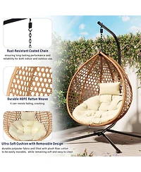 Rainsken Egg Hanging Chair, Foldable Pe Rattan Hammock Swing Chair with Soft Removable Cushion, 330 lbs Capacity for Balcony and Garden