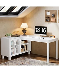 Tribesigns 59-Inch L Shaped Computer Desk with Cabinet, Farmhouse Corner Desk with Storage Shelves, L Shaped Executive Desk, Long Writing Desk for Hom