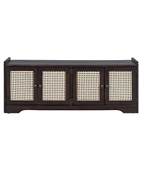 Streamdale Furniture Rustic Storage Bench with Cushion and Rattan Doors (Brown+Beige