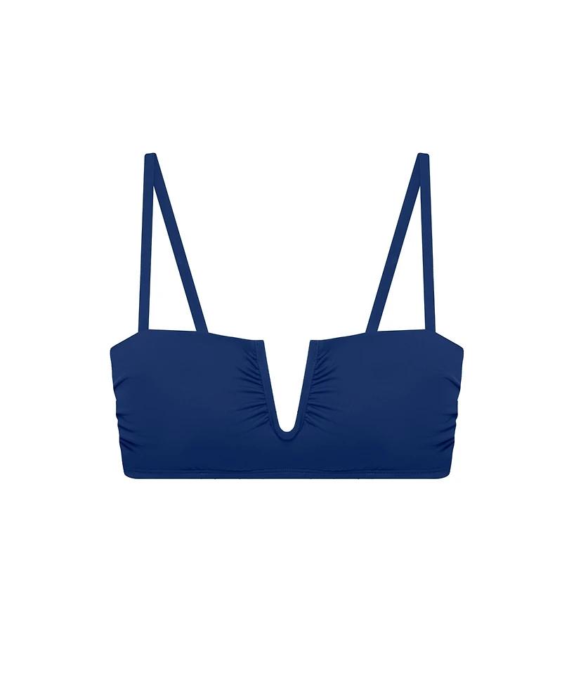 Lauren Ralph Lauren Women's Blue Saturn Shirred Underwire Bralette Swimsuit Top