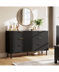 gaomon Wave Fluted 6 Drawer Dresser, Wide Wood Double Dresser with Metal Legs and Handles, Modern Chest of Drawers with Anti-Tipping Design