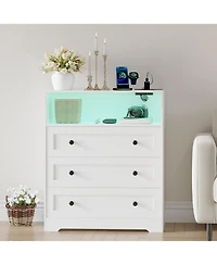 gaomon 3 Drawer Tall Dresser for Bedroom with Led Lights, Wood Dresser with Charging Station for Closet, Wooden Nightstand for Bedside