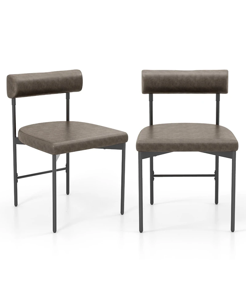 Gymax Dining Chair Set of Faux Leather Upholstered Kitchen Side Chair w/ Curved